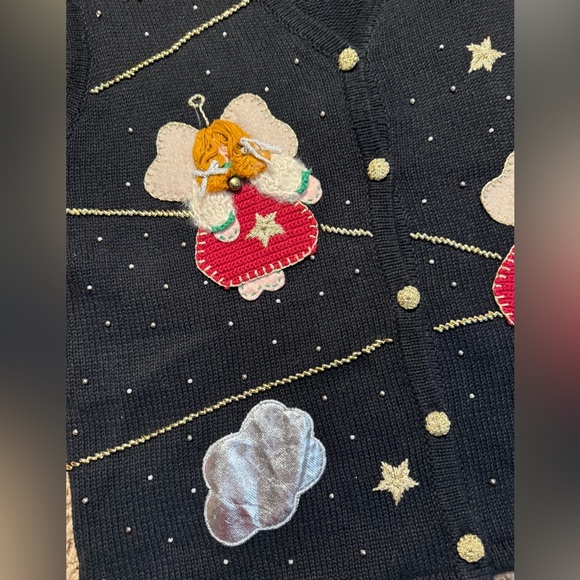Vtg Bobbie Brooks Ladies Size Lg Christmas Sweater Vest Angels Gold Christmas - Picture 3 of 6